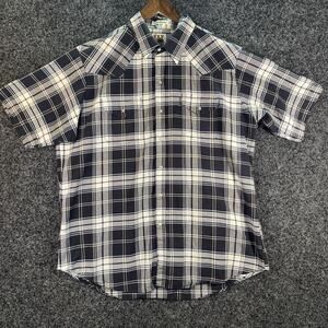 Ely Cattle Man Pearl Snap Men’s Buttons Down Short Sleeve Size Xl‎ Blue Plaid